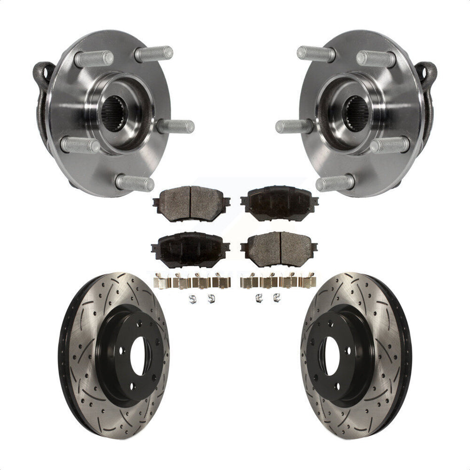 Front Hub Bearing Assembly With Coated Drilled Slotted Disc Brake Rotors And Ceramic Pads Kit For Mazda 3 Sport Vehicles Manufactured In Mexico 2.5L KBB-103372 by Transit Auto