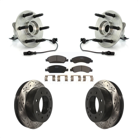 Front Hub Bearing Assembly With Coated Drilled Slotted Disc Brake Rotors And Ceramic Pads Kit For 2011 Chevrolet Silverado 1500 Hybrid with 4WD KBB-103406 by Transit Auto