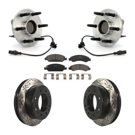 Front Hub Bearing Assembly With Coated Drilled Slotted Disc Brake Rotors And Ceramic Pads Kit For 2011 Chevrolet Silverado 1500 Hybrid with RWD KBB-103409 by Transit Auto