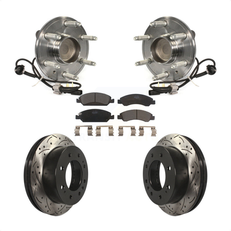 Front Hub Bearing Assembly With Coated Drilled Slotted Disc Brake Rotors And Ceramic Pads Kit For 2018-2019 Chevrolet Suburban RWD 8 Lug Wheels KBB-103438