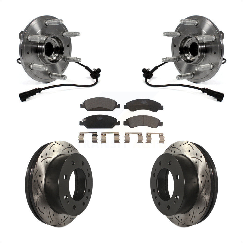 Front Hub Bearing Assembly With Coated Drilled Slotted Disc Brake Rotors And Ceramic Pads Kit For Chevrolet Suburban 4WD KBB-103440 by Transit Auto