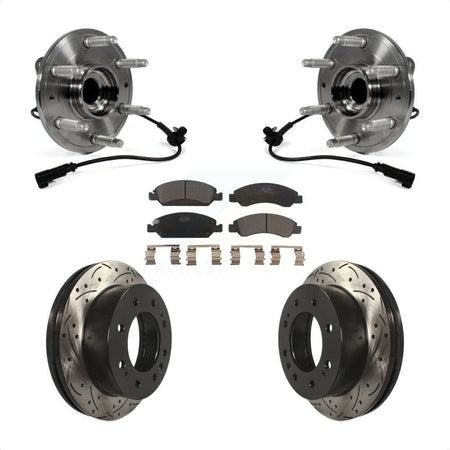 Front Hub Bearing Assembly With Coated Drilled Slotted Disc Brake Rotors And Ceramic Pads Kit For Chevrolet Suburban 4WD KBB-103440 by Transit Auto