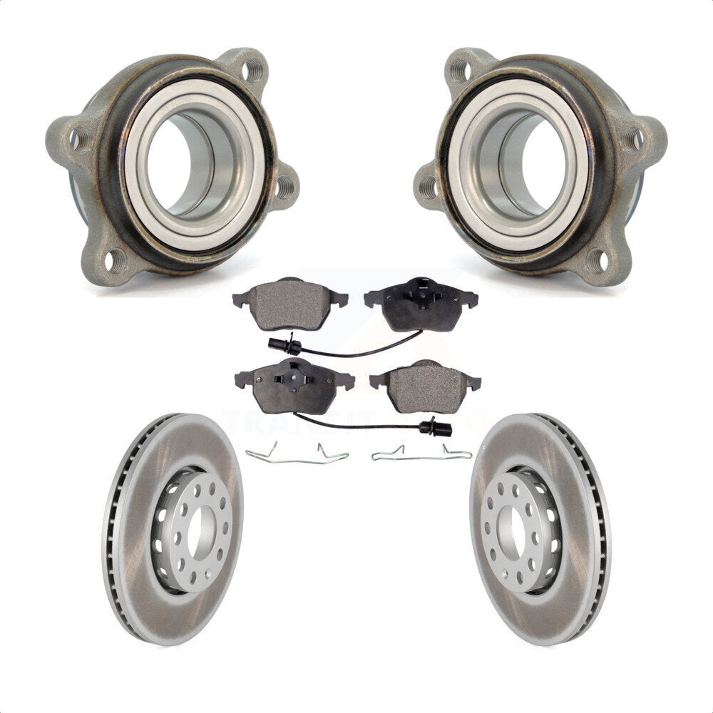 Front Hub Bearing Assembly With Coated Disc Brake Rotors And Semi-Metallic Pads Kit For Audi A4 Quattro A6 288mm Diameter Rotor KBB-103448 by Transit Auto