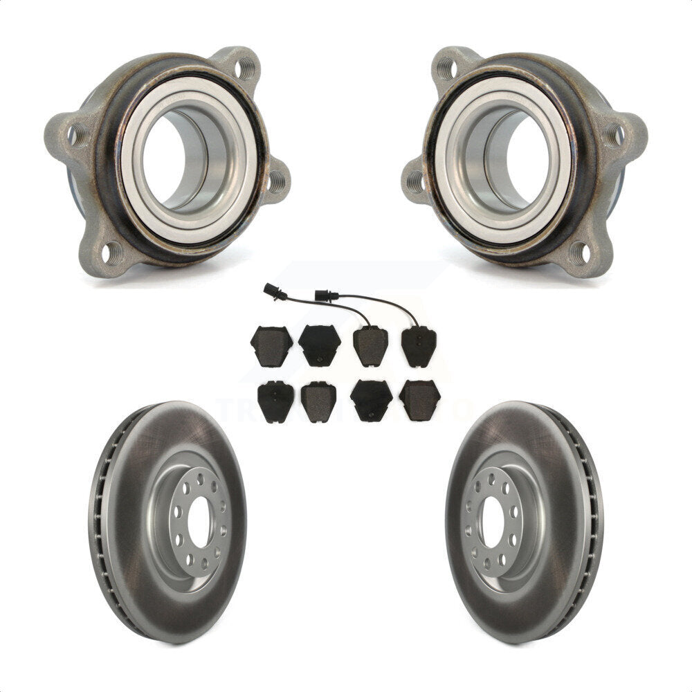 Front Hub Bearing Assembly With Coated Disc Brake Rotors And Semi-Metallic Pads Kit For 2003 Audi A6 321mm Diameter Rotor Dual Piston Caliper KBB-103452 by Transit Auto