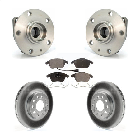 Front Hub Bearing Assembly With Coated Disc Brake Rotors And Semi-Metallic Pads Kit For 2006-2009 Volkswagen Rabbit 3 Bolt Mounting Flange KBB-103614 by Transit Auto