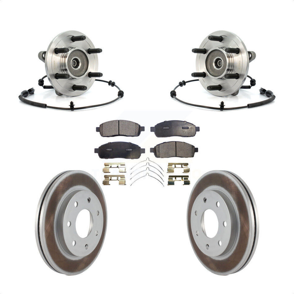Front Hub Bearing Assembly With Coated Disc Brake Rotors And Semi-Metallic Pads Kit For 2006-2008 Lincoln Mark LT 4WD 7 Lug Wheels KBB-103828 by Transit Auto