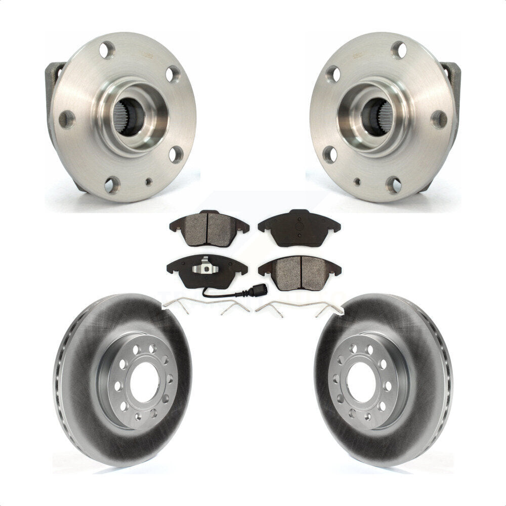 Front Hub Bearing Assembly With Coated Disc Brake Rotors And Semi-Metallic Pads Kit For 2006-2009 Volkswagen Rabbit 3 Bolt Mounting Flange KBB-104095 by Transit Auto
