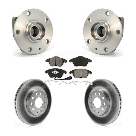 Front Hub Bearing Assembly With Coated Disc Brake Rotors And Semi-Metallic Pads Kit For 2006-2009 Volkswagen Rabbit 3 Bolt Mounting Flange KBB-104095 by Transit Auto