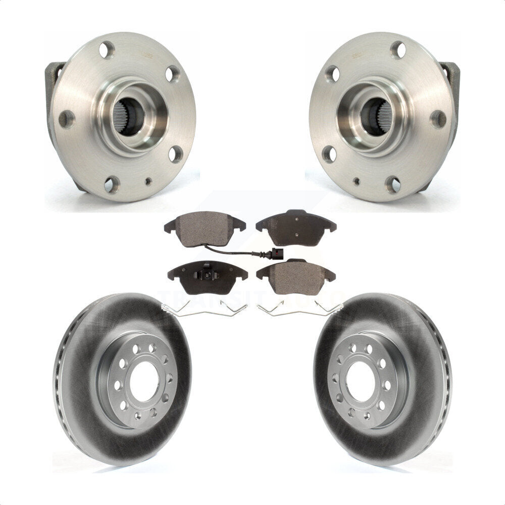 Front Hub Bearing Assembly With Coated Disc Brake Rotors And Ceramic Pads Kit For 2006-2009 Volkswagen Rabbit 3 Bolt Mounting Flange KBB-104580 by Transit Auto