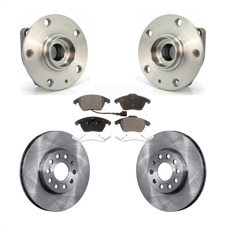 Front Hub Bearing Assembly With Disc Brake Rotors And Semi-Metallic Pads Kit For 2006-2009 Volkswagen Rabbit 3 Bolt Mounting Flange KBB-105108 by Transit Auto