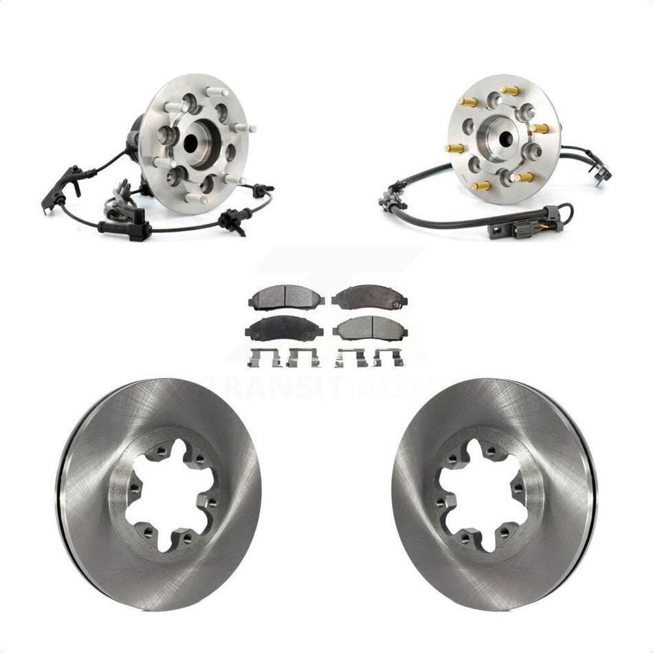 Front Hub Bearing Assembly With Disc Brake Rotors And Semi-Metallic Pads Kit For 2007-2008 Isuzu i-370 RWD Sport Chassis Package (ZQ8) KBB-105472 by Transit Auto