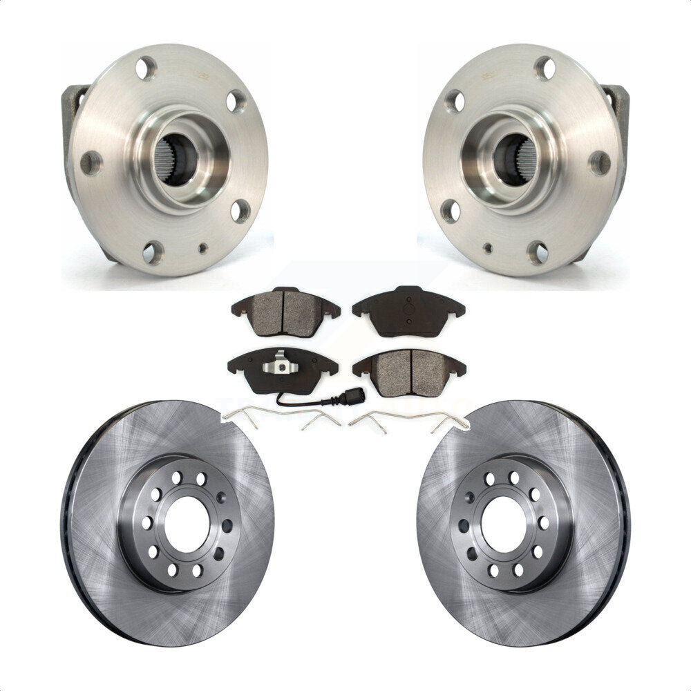 Front Hub Bearing Assembly With Disc Brake Rotors And Semi-Metallic Pads Kit For 2006-2009 Volkswagen Rabbit 3 Bolt Mounting Flange KBB-105690 by Transit Auto