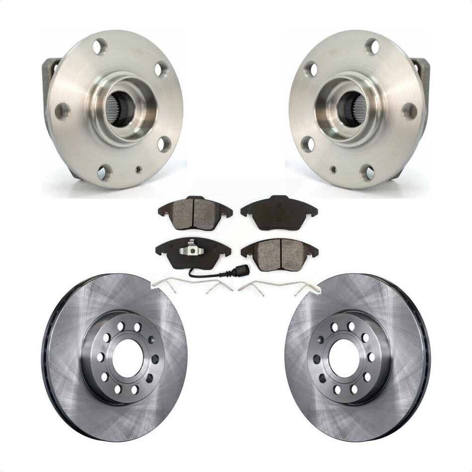 Front Hub Bearing Assembly With Disc Brake Rotors And Semi-Metallic Pads Kit For 2006-2009 Volkswagen Rabbit 3 Bolt Mounting Flange KBB-105690 by Transit Auto