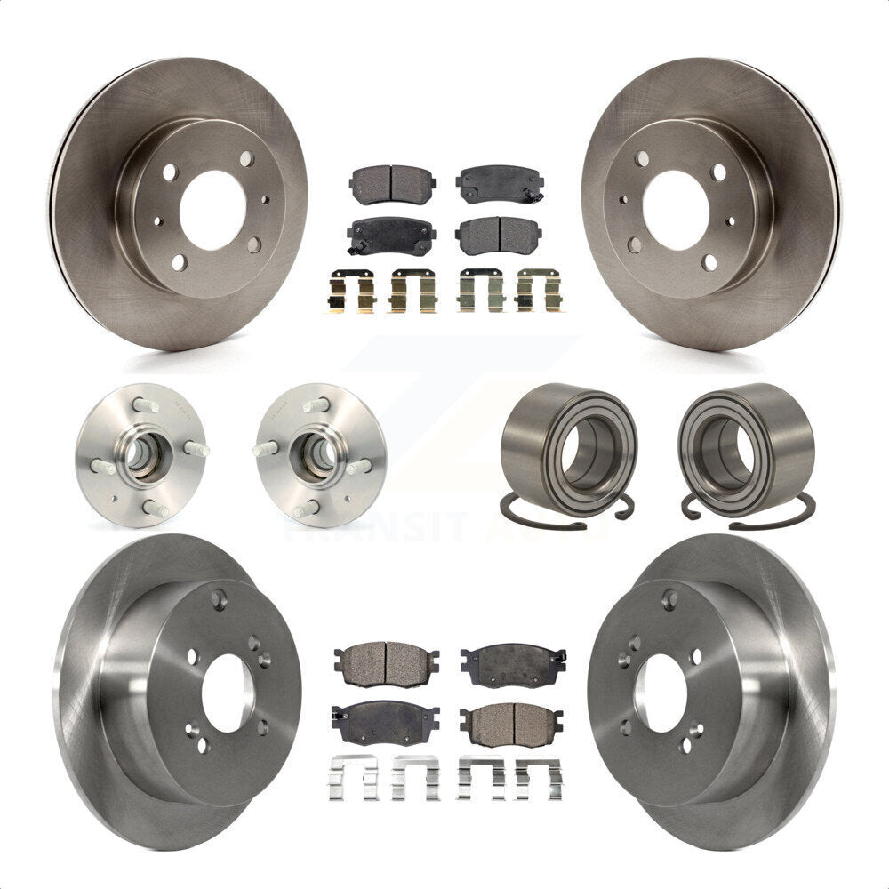Front Rear Wheel Hub Bearings Assembly Disc Brake Rotors And Semi-Metallic Pads Kit (10Pc) For 2006 Hyundai Accent Hatchback with Non-ABS KBB-106188 by Transit Auto