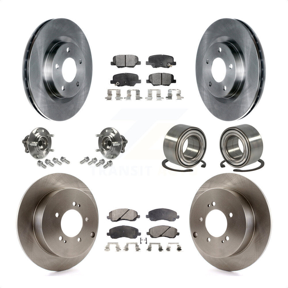 Front Rear Wheel Hub Bearings Assembly Disc Brake Rotors And Semi-Metallic Pads Kit (10Pc) For 2013 Mitsubishi Outlander AWD with 3.0L Without 7 Passenger Seating KBB-106299 by Transit Auto