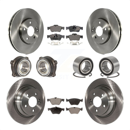 Front Rear Wheel Hub Bearings Assembly Disc Brake Rotors And Semi-Metallic Pads Kit (10Pc) For Mercedes-Benz E320 With Solid Rotor KBB-106325 by Transit Auto