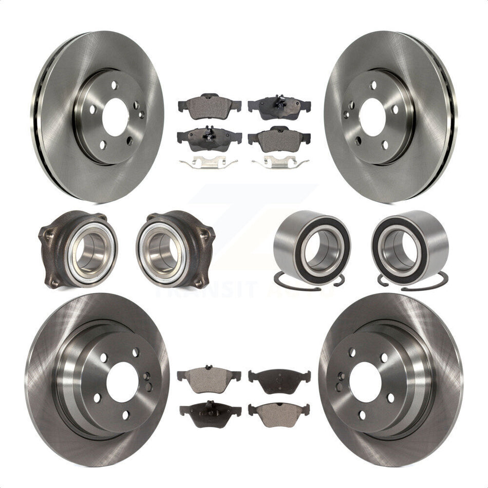 Front Rear Wheel Hub Bearings Assembly Disc Brake Rotors And Semi-Metallic Pads Kit (10Pc) For Mercedes-Benz E320 With Solid Rotor KBB-106325 by Transit Auto