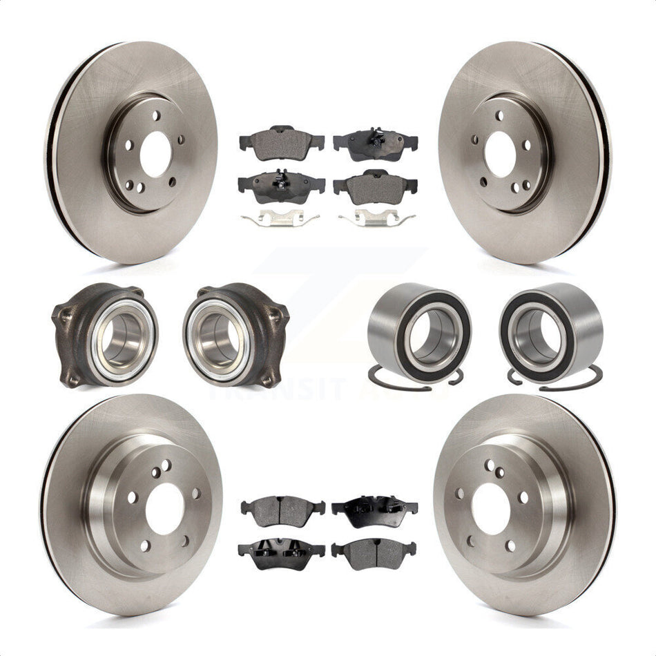 Front Rear Wheel Hub Bearings Assembly Disc Brake Rotors And Semi-Metallic Pads Kit (10Pc) For Mercedes-Benz E550 4Matic with AWD KBB-106327 by Transit Auto