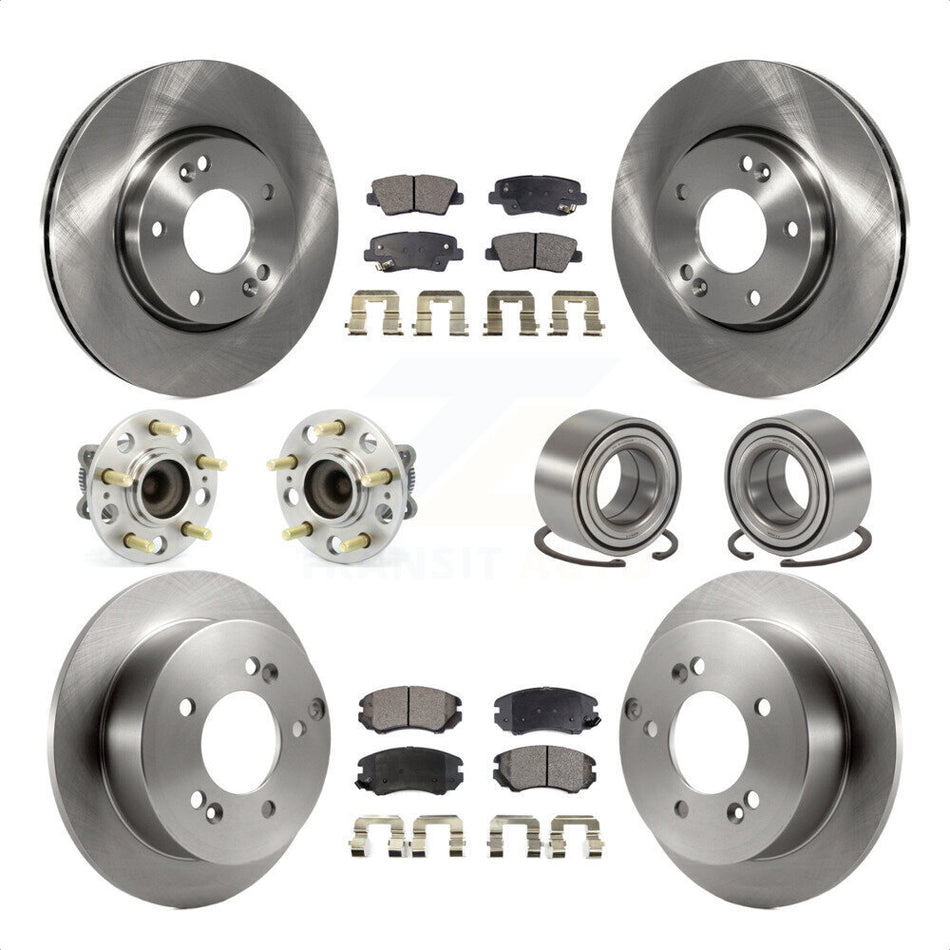Front Rear Wheel Hub Bearings Assembly Disc Brake Rotors And Semi-Metallic Pads Kit (10Pc) For 2010 Hyundai Sonata 2.4L KBB-106347 by Transit Auto