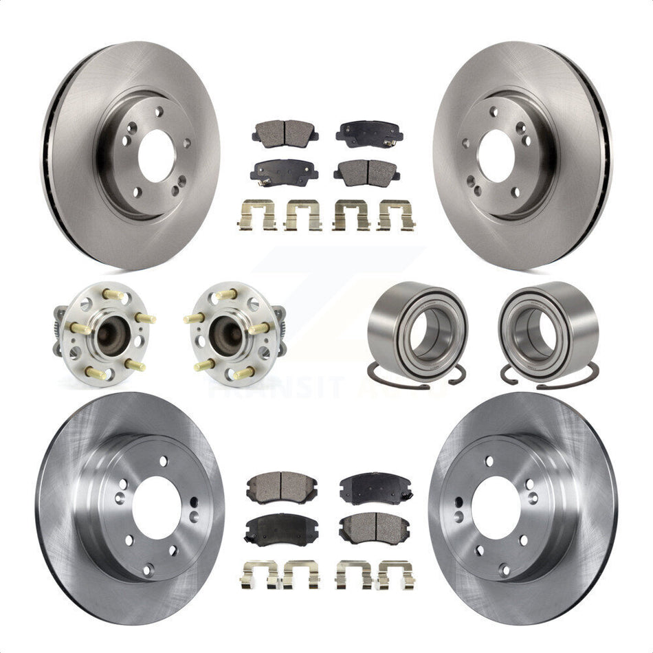 Front Rear Wheel Hub Bearings Assembly Disc Brake Rotors And Semi-Metallic Pads Kit (10Pc) For 2010 Hyundai Sonata 3.3L KBB-106352 by Transit Auto