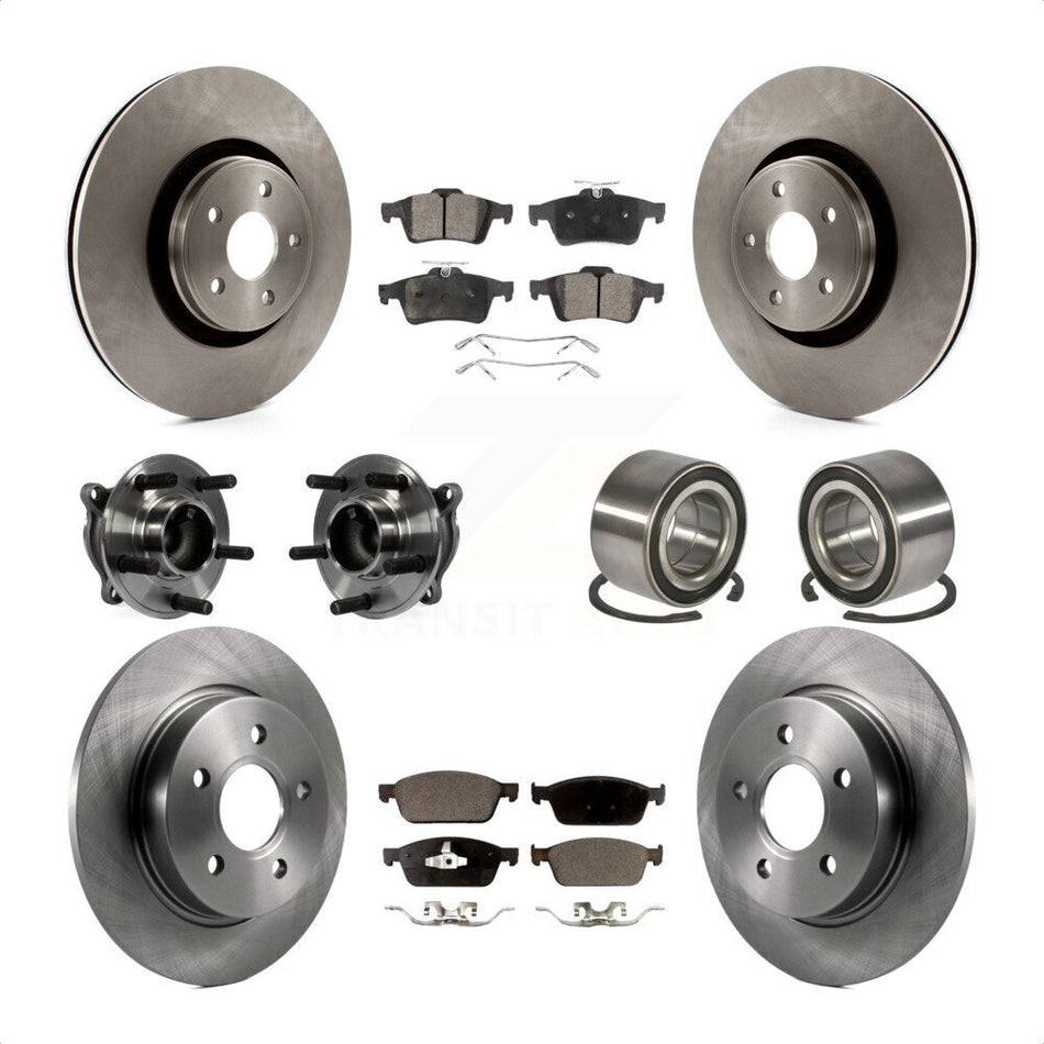 Front Rear Wheel Hub Bearings Assembly Disc Brake Rotors And Semi-Metallic Pads Kit (10Pc) For Ford Focus Without Active Park Assist KBB-106380 by Transit Auto