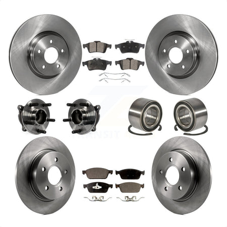 Front Rear Wheel Hub Bearings Assembly Disc Brake Rotors And Semi-Metallic Pads Kit (10Pc) For 2013 Ford Focus ST Without Active Park Assist KBB-106381 by Transit Auto