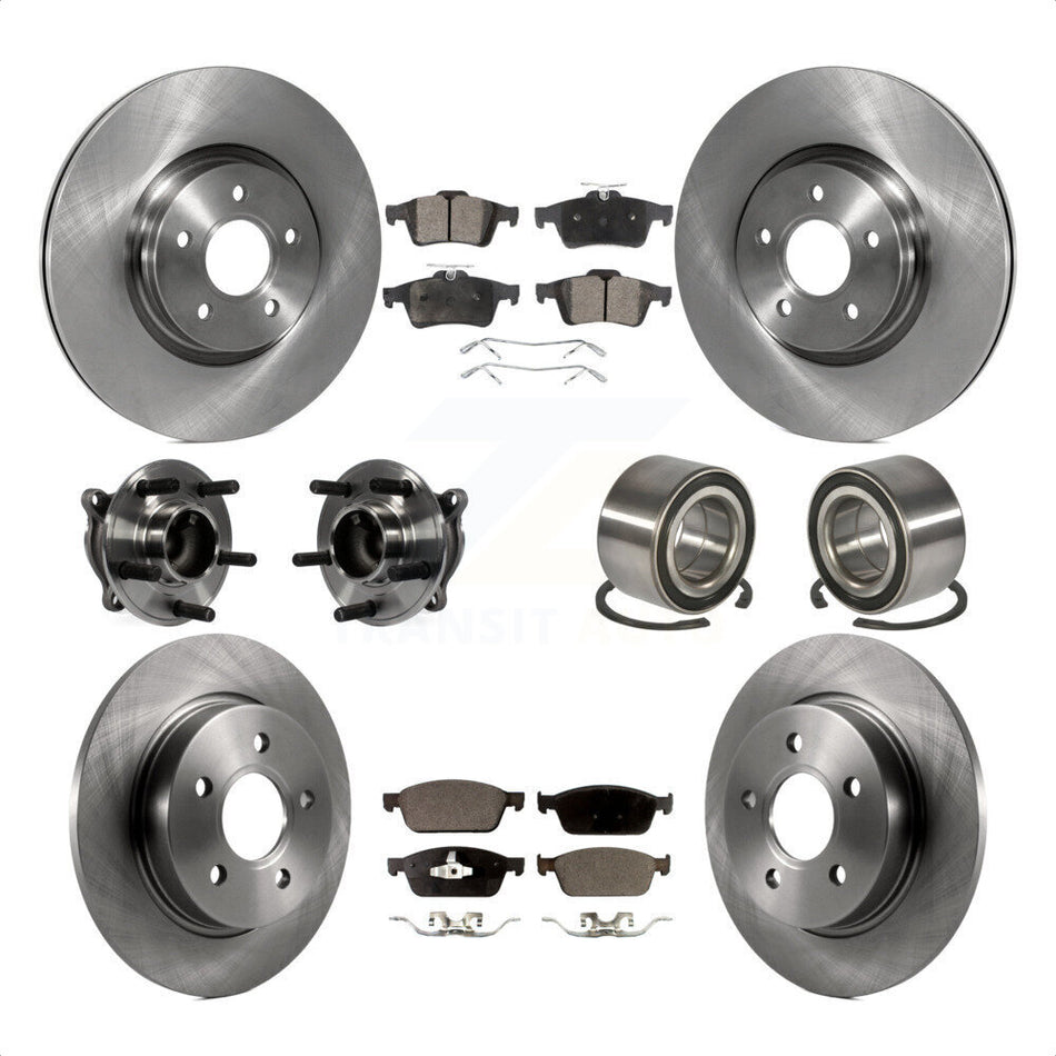 Front Rear Wheel Hub Bearings Assembly Disc Brake Rotors And Semi-Metallic Pads Kit (10Pc) For 2013 Ford Focus ST Without Active Park Assist KBB-106381 by Transit Auto