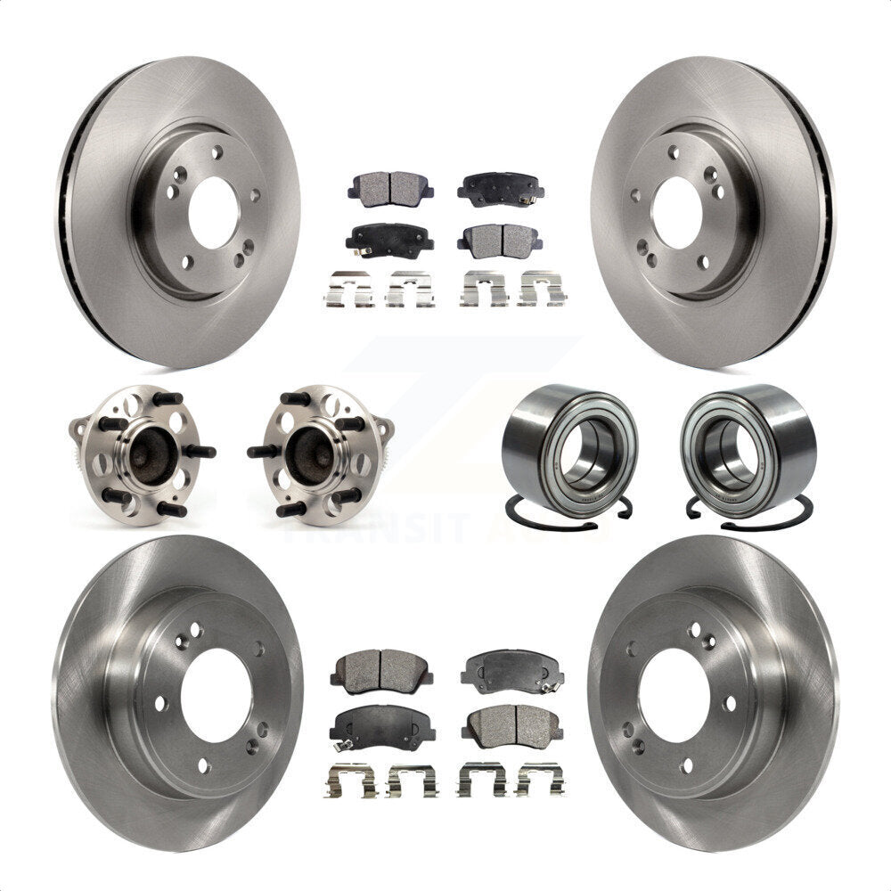 Front Rear Wheel Hub Bearings Assembly Disc Brake Rotors And Semi-Metallic Pads Kit (10Pc) For 2015 Hyundai Veloster Tech RE FLEX SE KBB-106389 by Transit Auto