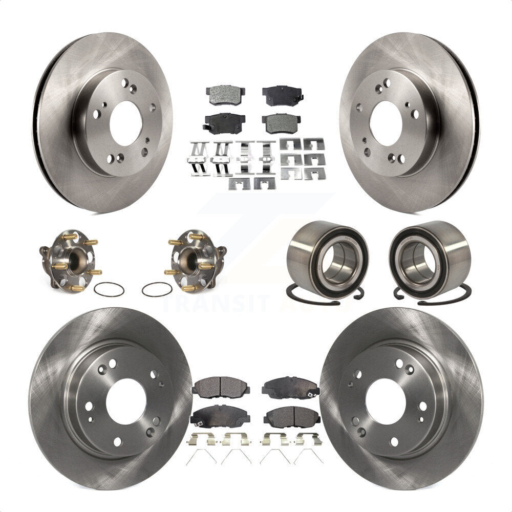 Front Rear Wheel Hub Bearings Assembly Disc Brake Rotors And Semi-Metallic Pads Kit (10Pc) For Honda Civic KBB-106409 by Transit Auto