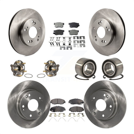 Front Rear Wheel Hub Bearings Assembly Disc Brake Rotors And Semi-Metallic Pads Kit (10Pc) For Honda Civic KBB-106409 by Transit Auto