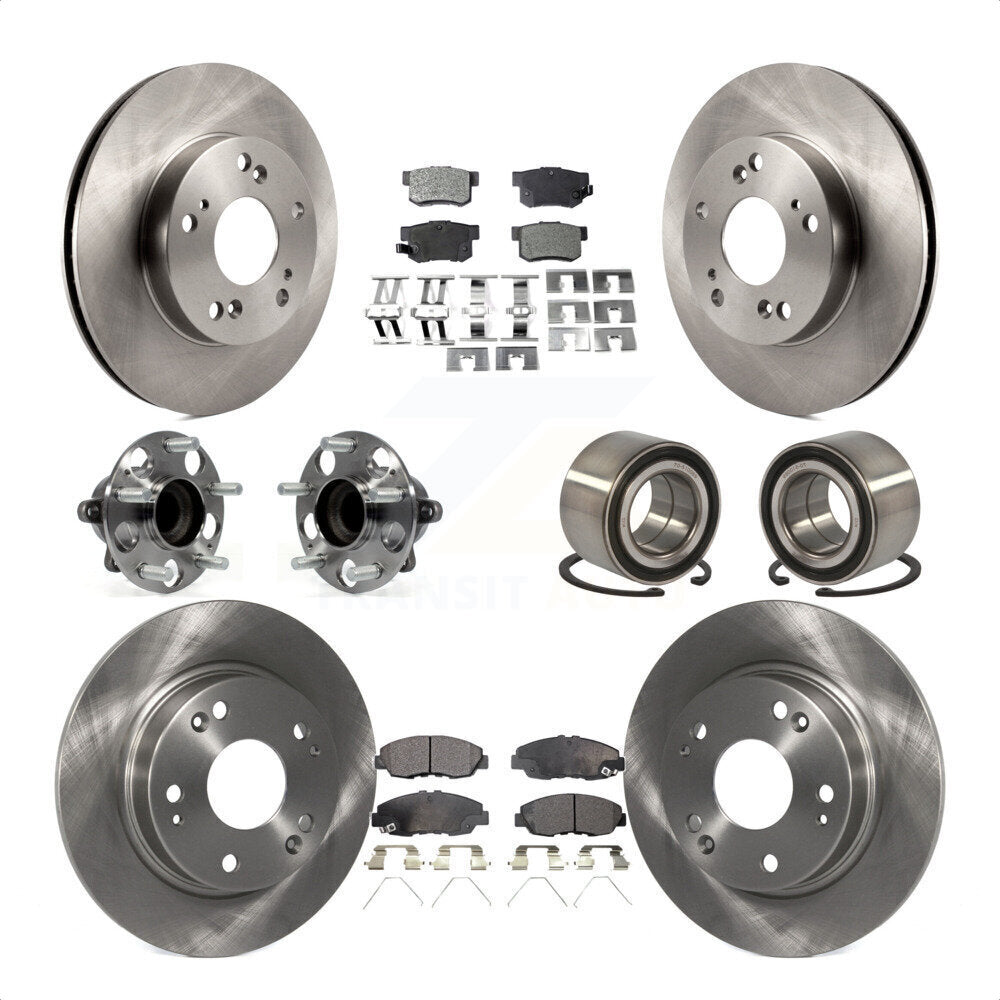 Front Rear Wheel Hub Bearings Assembly Disc Brake Rotors And Semi-Metallic Pads Kit (10Pc) For 2013-2014 Honda Civic LX with Manual transmission KBB-106411 by Transit Auto