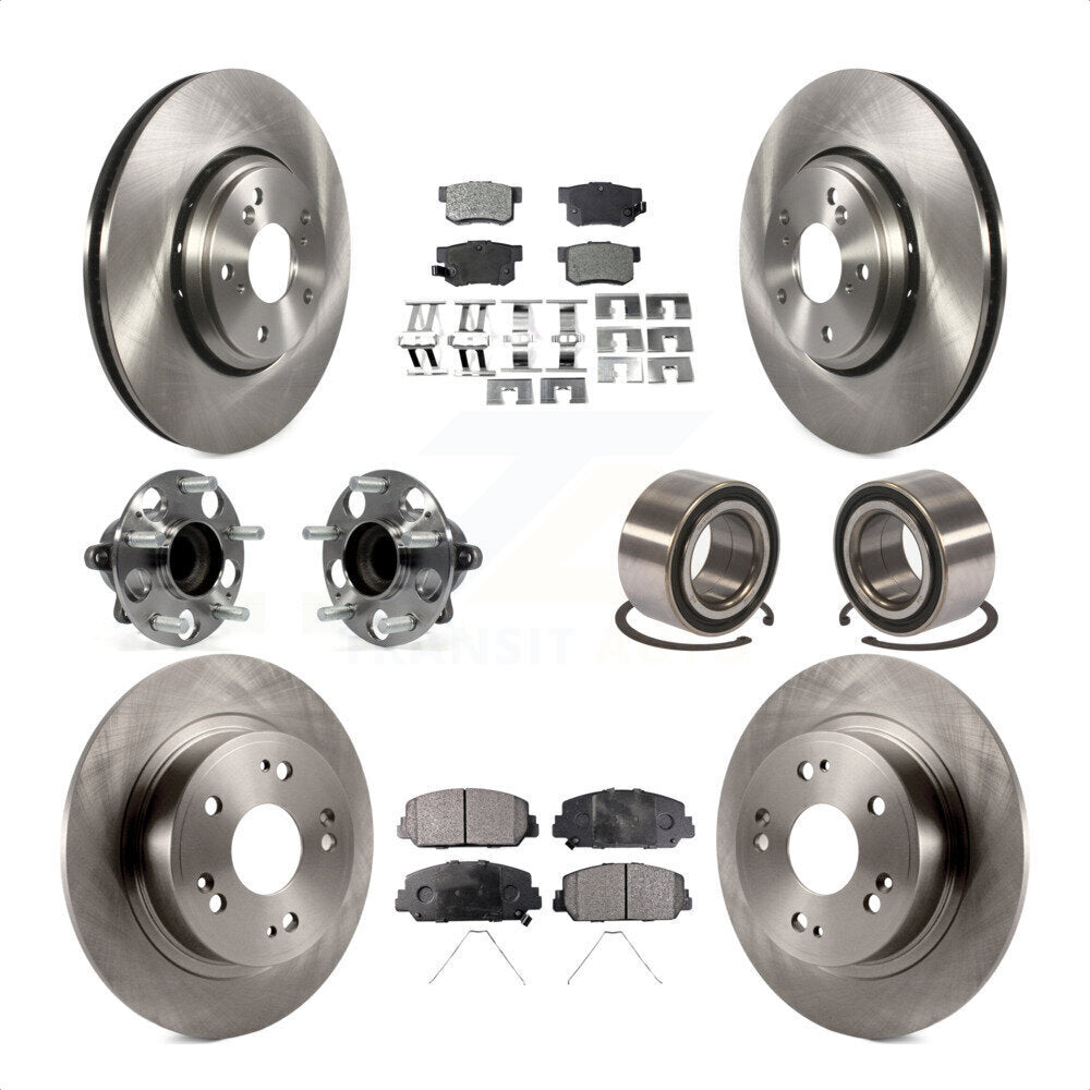 Front Rear Wheel Hub Bearings Assembly Disc Brake Rotors And Semi-Metallic Pads Kit (10Pc) For 2017-2018 Acura ILX KBB-106417 by Transit Auto