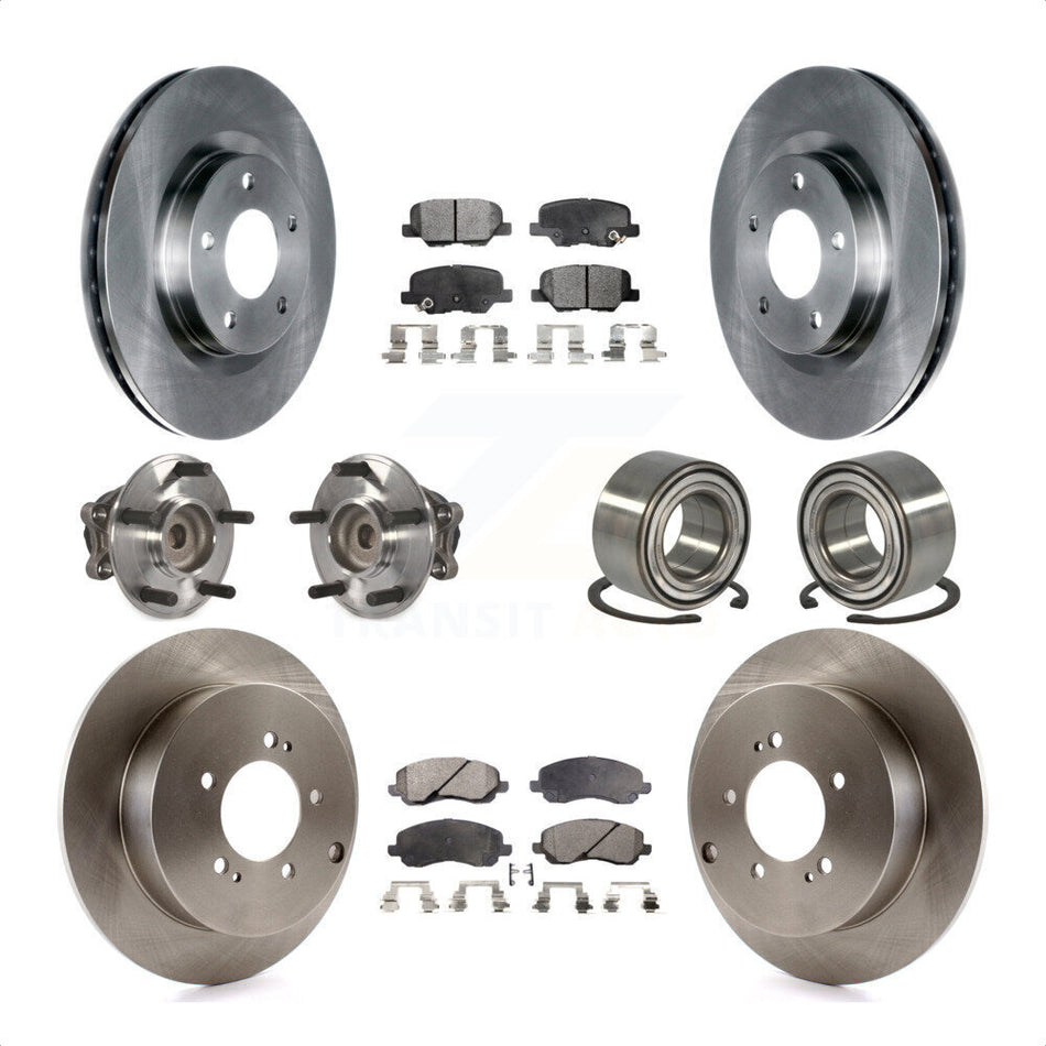 Front Rear Wheel Hub Bearings Assembly Disc Brake Rotors And Semi-Metallic Pads Kit (10Pc) For 2013 Mitsubishi Outlander FWD with 3.0L KBB-106426 by Transit Auto