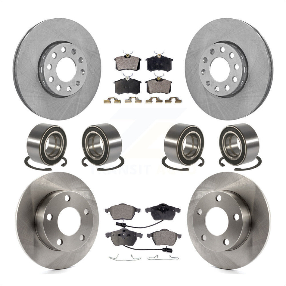 Front Rear Wheel Bearings Disc Brake Rotors And Semi-Metallic Pads Kit (10Pc) For 2000 Volkswagen Passat 2.8L with Naturally Aspirated KBB-106449 by Transit Auto