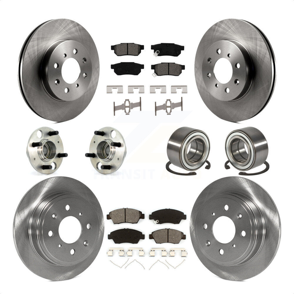 Front Rear Wheel Hub Bearings Assembly Disc Brake Rotors And Semi-Metallic Pads Kit (10Pc) For 1994 Honda Civic del Sol VTEC with rear brakes KBB-106525 by Transit Auto