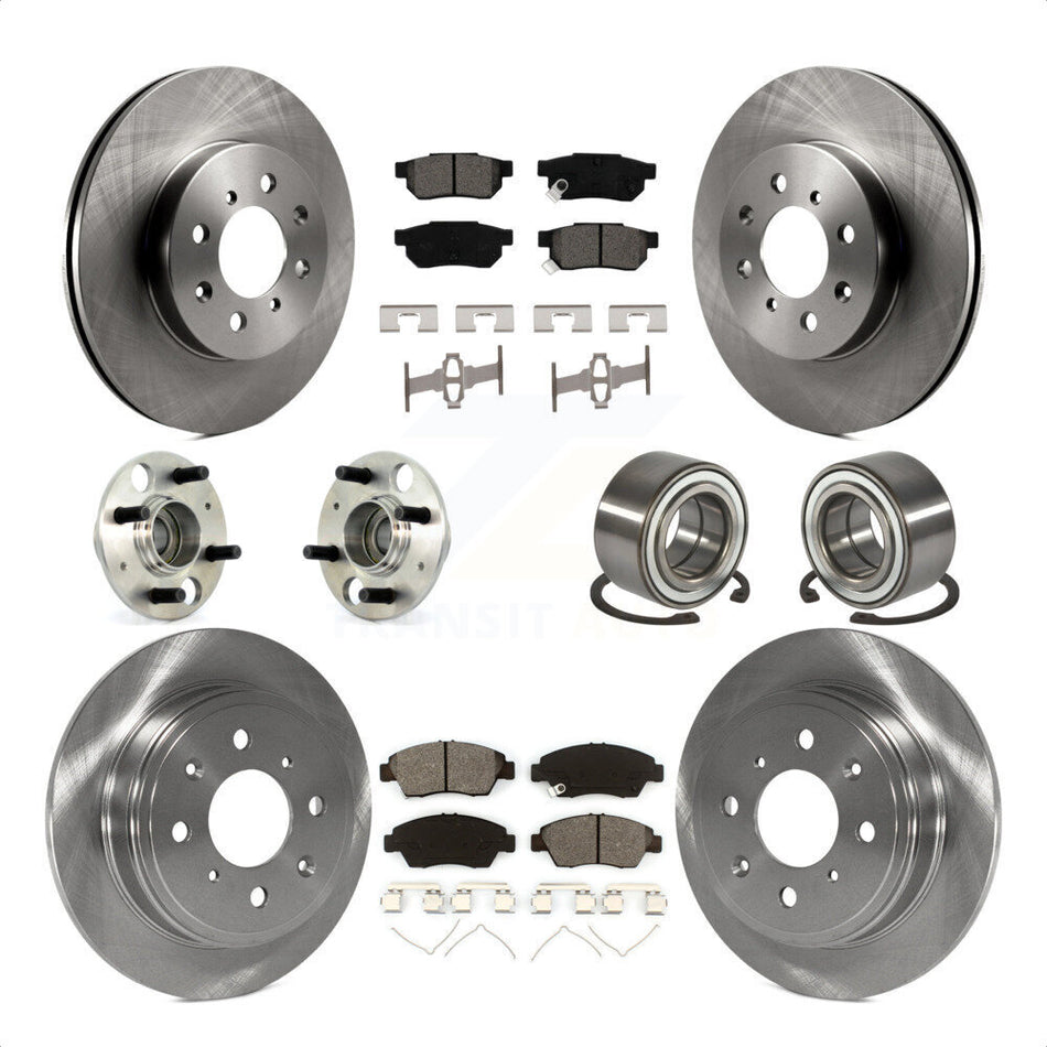 Front Rear Wheel Hub Bearings Assembly Disc Brake Rotors And Semi-Metallic Pads Kit (10Pc) For 1994 Honda Civic del Sol VTEC with rear brakes KBB-106525 by Transit Auto
