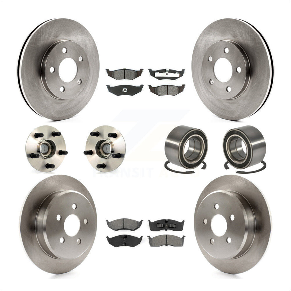 Front Rear Wheel Hub Bearings Assembly Disc Brake Rotors And Semi-Metallic Pads Kit (10Pc) For Dodge Neon Chrysler KBB-106530 by Transit Auto