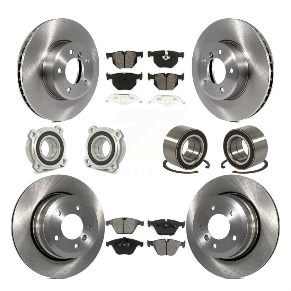 Front Rear Wheel Hub Bearings Assembly Disc Brake Rotors And Semi-Metallic Pads Kit (10Pc) For BMW 535xi 535i xDrive 525xi KBB-106595 by Transit Auto