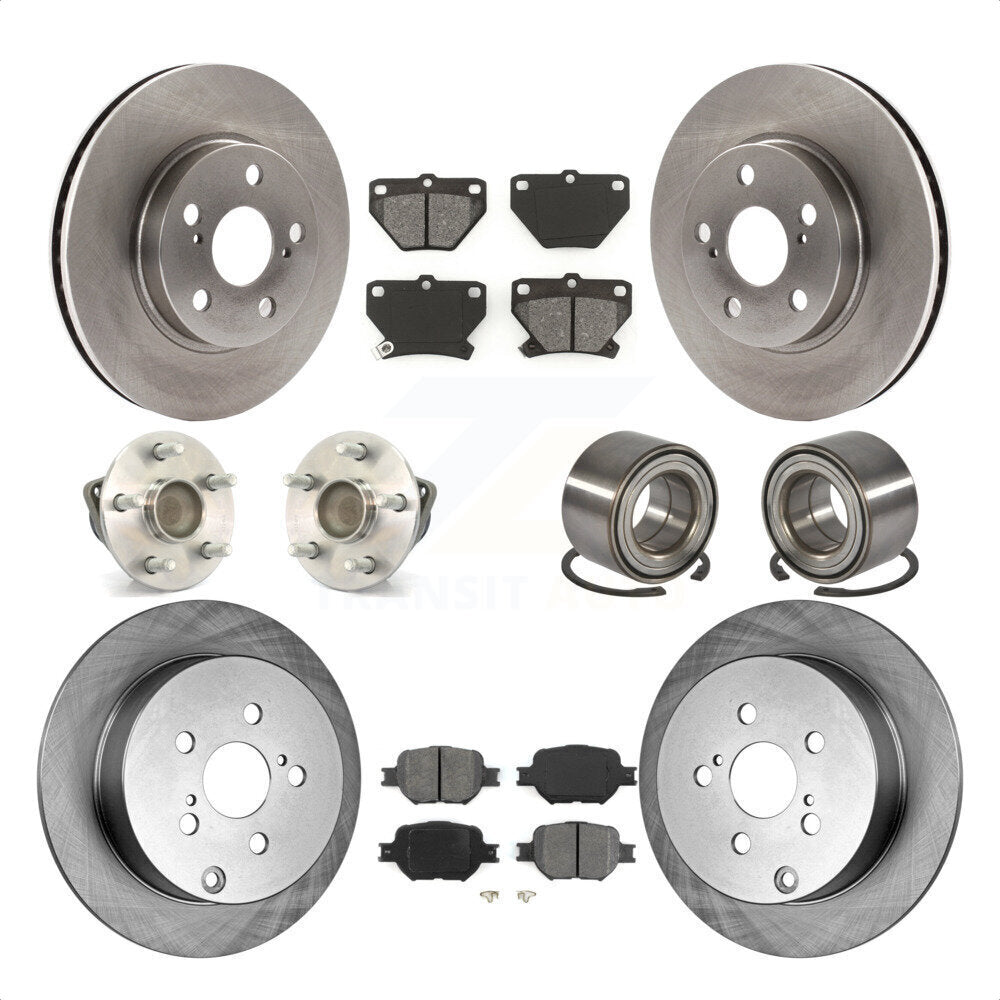 Front Rear Wheel Hub Bearings Assembly Disc Brake Rotors And Semi-Metallic Pads Kit (10Pc) For 2001 Toyota Celica GT with 4-Wheel ABS KBB-106654 by Transit Auto