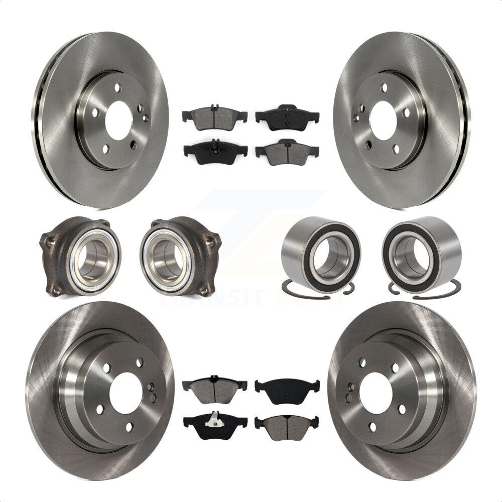 Front Rear Wheel Hub Bearings Assembly Disc Brake Rotors And Semi-Metallic Pads Kit (10Pc) For Mercedes-Benz E320 With Solid Rotor KBB-106731 by Transit Auto