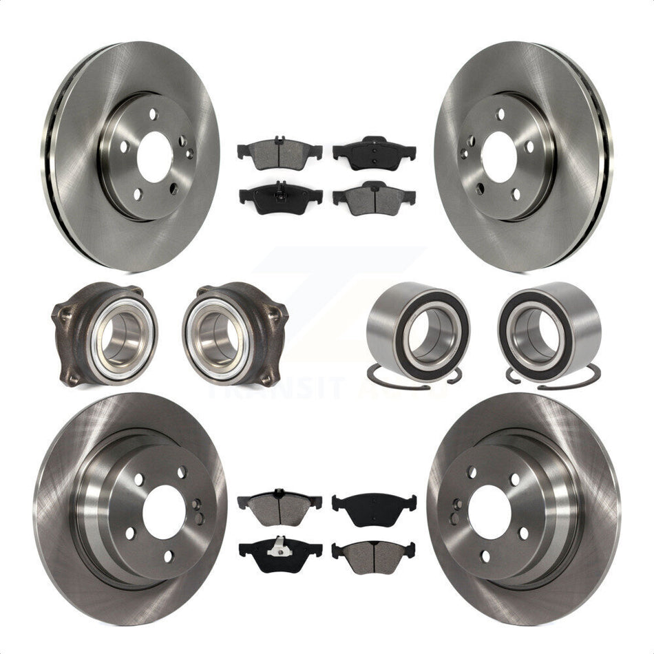 Front Rear Wheel Hub Bearings Assembly Disc Brake Rotors And Semi-Metallic Pads Kit (10Pc) For Mercedes-Benz E320 With Solid Rotor KBB-106731 by Transit Auto
