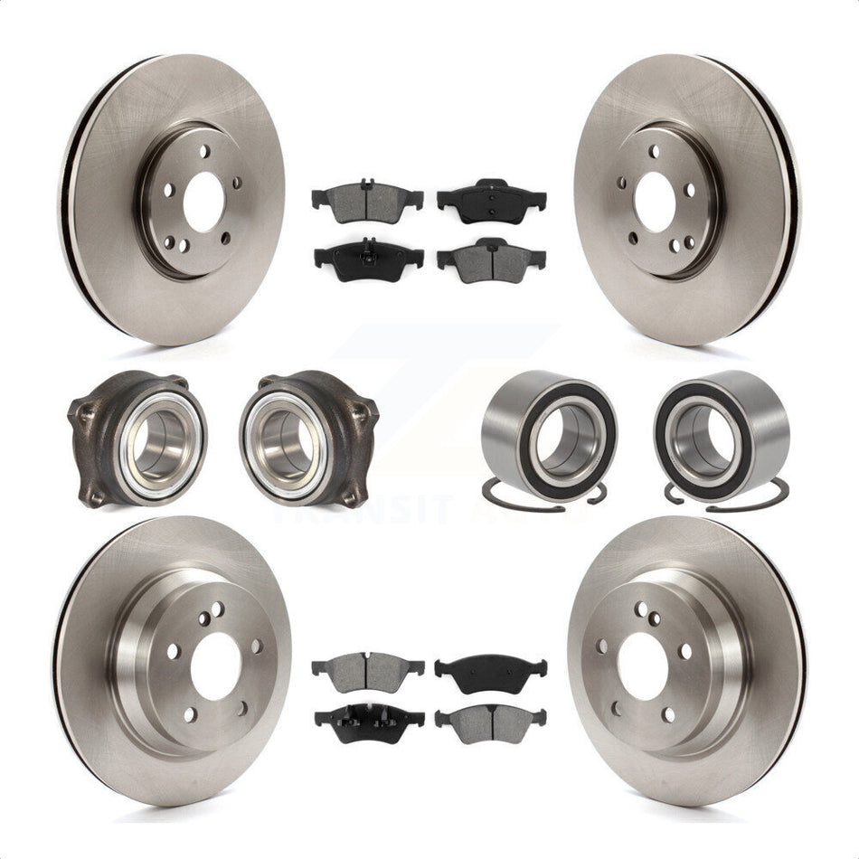 Front Rear Wheel Hub Bearings Assembly Disc Brake Rotors And Semi-Metallic Pads Kit (10Pc) For Mercedes-Benz E550 4Matic with AWD KBB-106733 by Transit Auto