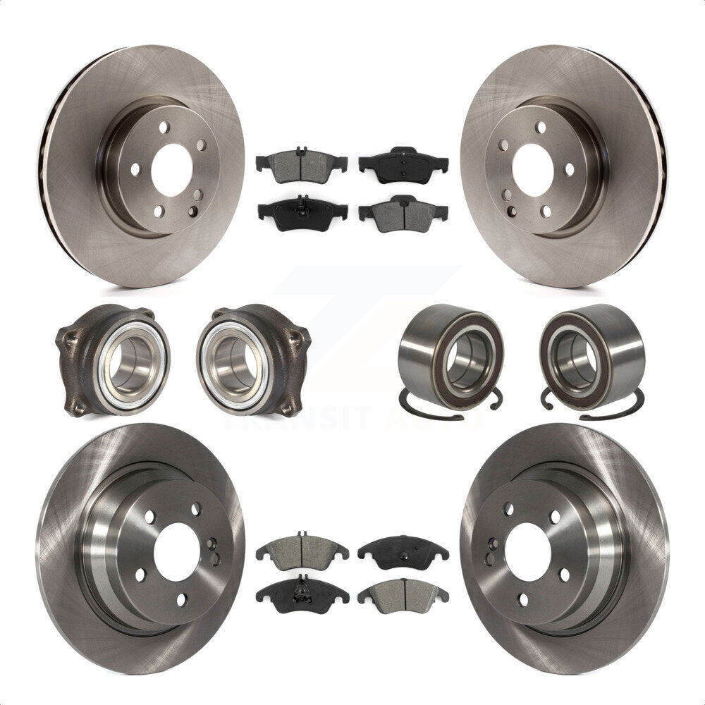 Front Rear Wheel Hub Bearings Assembly Disc Brake Rotors And Semi-Metallic Pads Kit (10Pc) For 2014-2016 Mercedes-Benz E250 AWD With 322mm Diameter Rotor KBB-106737 by Transit Auto