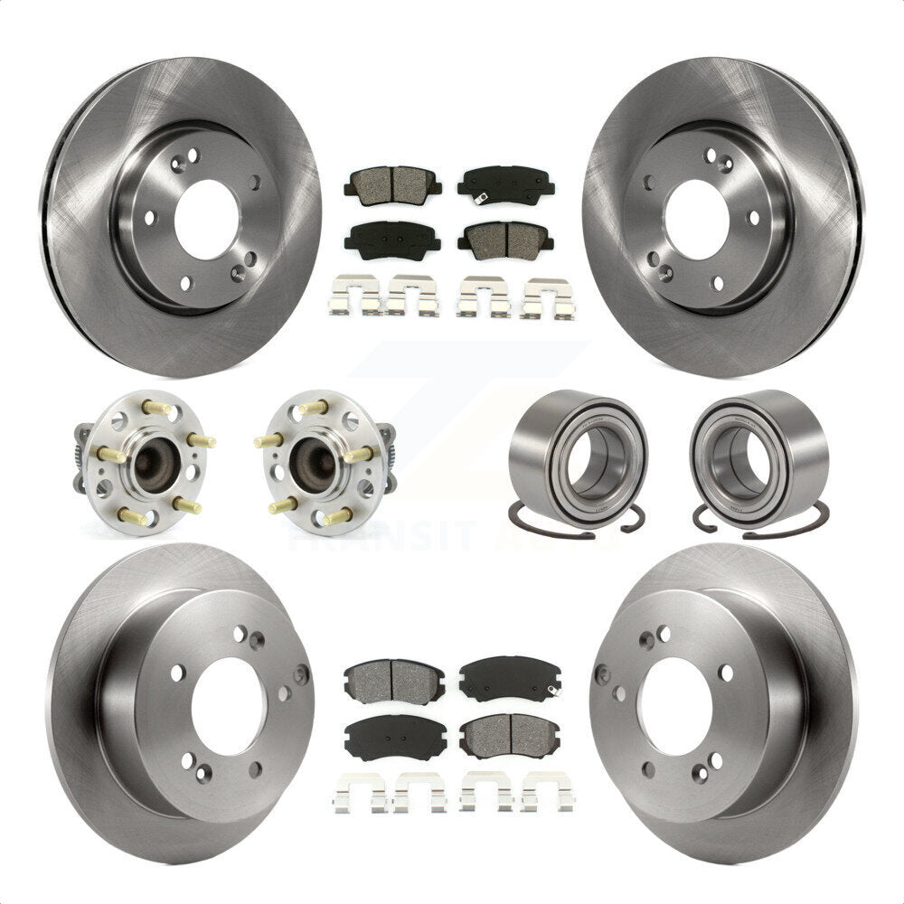Front Rear Wheel Hub Bearings Assembly Disc Brake Rotors And Semi-Metallic Pads Kit (10Pc) For 2010 Hyundai Sonata 2.4L KBB-106755 by Transit Auto