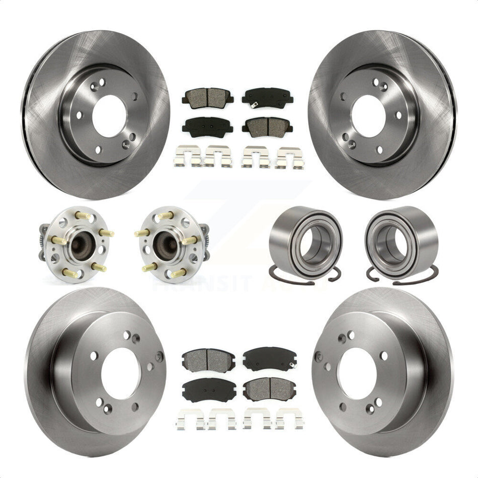 Front Rear Wheel Hub Bearings Assembly Disc Brake Rotors And Semi-Metallic Pads Kit (10Pc) For 2010 Hyundai Sonata 2.4L KBB-106755 by Transit Auto