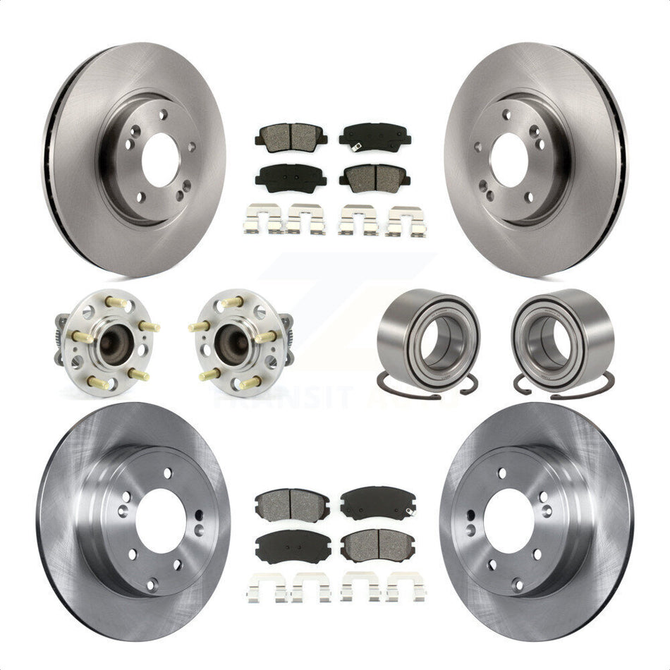 Front Rear Wheel Hub Bearings Assembly Disc Brake Rotors And Semi-Metallic Pads Kit (10Pc) For 2010 Hyundai Sonata 3.3L KBB-106760 by Transit Auto