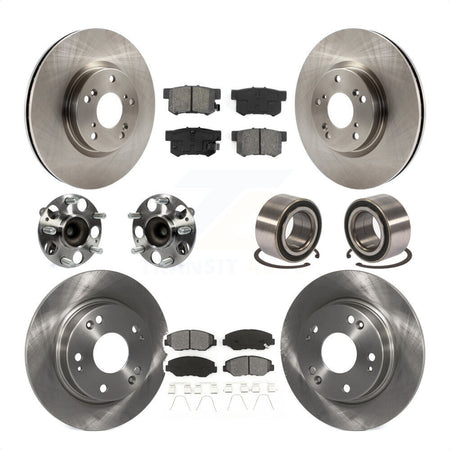 Front Rear Wheel Hub Bearings Assembly Disc Brake Rotors And Semi-Metallic Pads Kit (10Pc) For Honda Civic KBB-106783 by Transit Auto