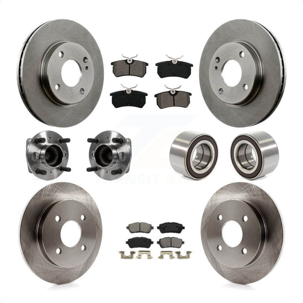 Front Rear Wheel Hub Bearings Assembly Disc Brake Rotors And Semi-Metallic Pads Kit (10Pc) For 2014-2018 Ford Fiesta S Titanium SE KBB-106794 by Transit Auto