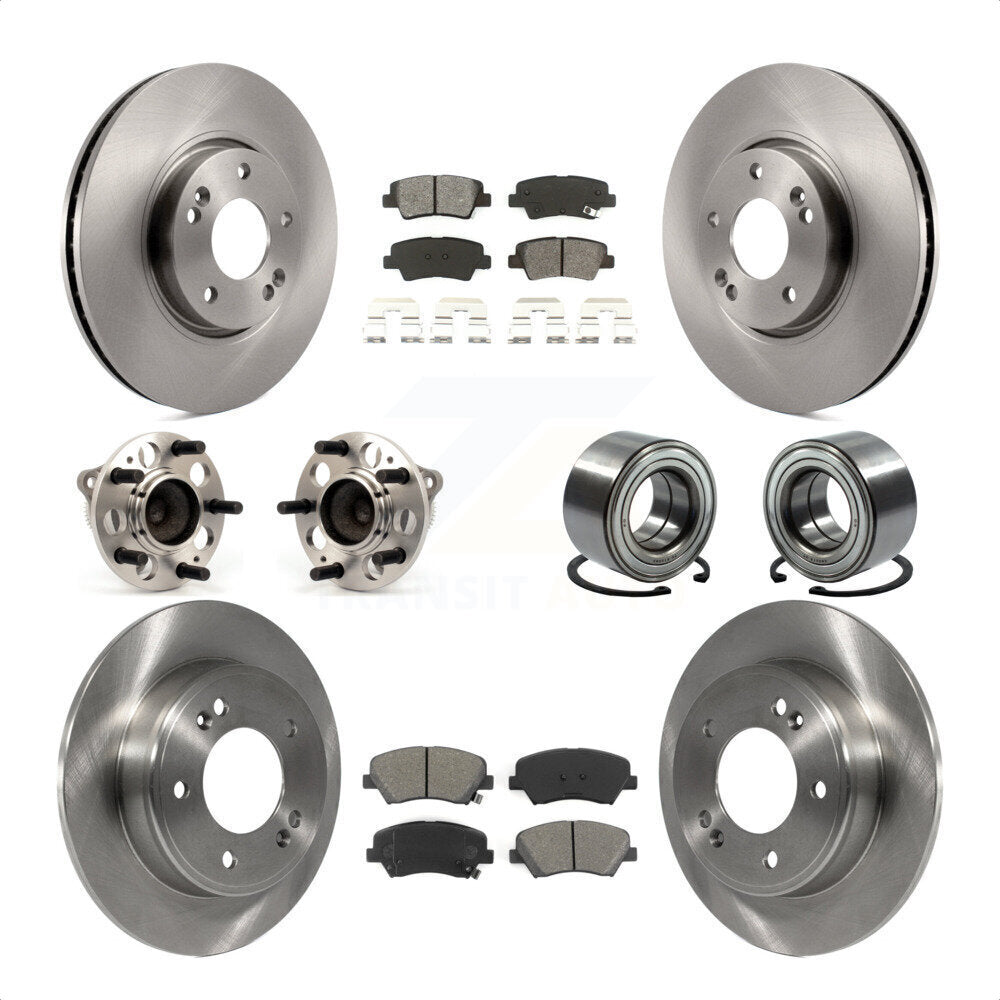 Front Rear Wheel Hub Bearings Assembly Disc Brake Rotors And Semi-Metallic Pads Kit (10Pc) For 2015 Hyundai Veloster Tech RE FLEX SE KBB-106796 by Transit Auto