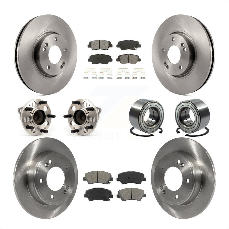 Front Rear Wheel Hub Bearings Assembly Disc Brake Rotors And Semi-Metallic Pads Kit (10Pc) For 2015 Hyundai Veloster Tech RE FLEX SE KBB-106796 by Transit Auto